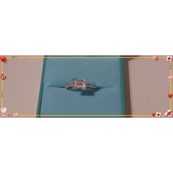 Gorgeous 2 Ct. East West Emerald Cut & Pave Sim Diamond Engagement Ring Sz 8 - Picture 1 of 4